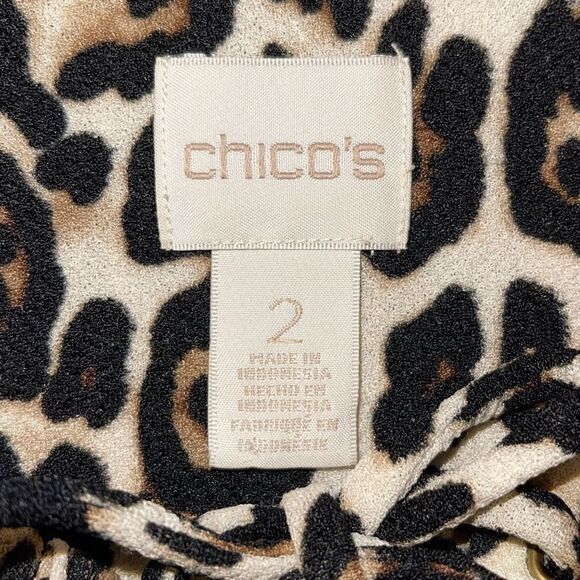 Chico's Womens Animal Print Bell Sleeve Lace-Up Peplum Blouse Black Tan Size 2 - Picture 7 of 10
